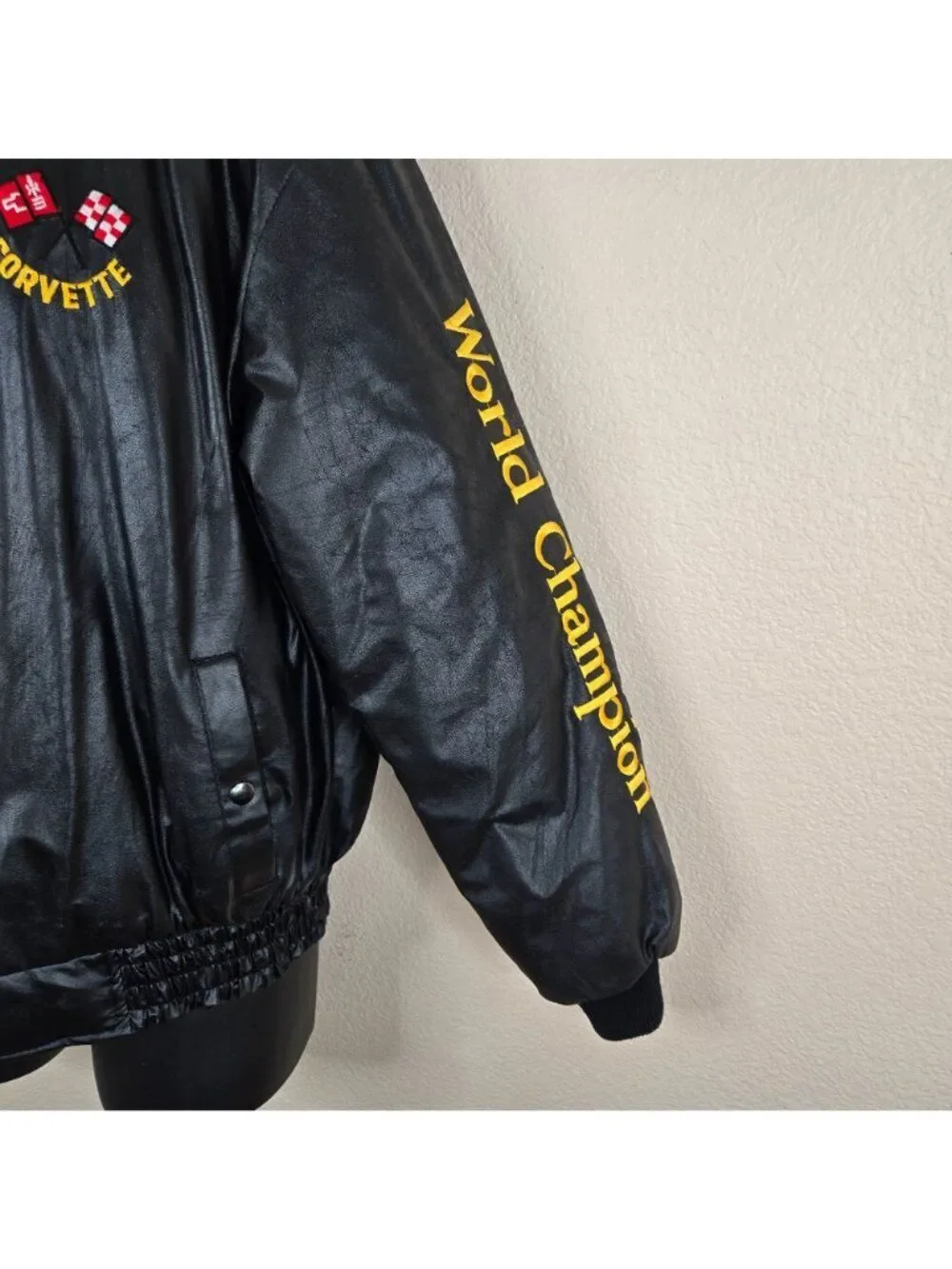 Vintage 80s Chevy Corvette Black Bomber Jacket Patches Mens Size XL Quilted